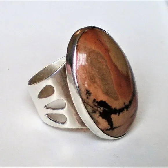 HUGE Jay King Drt Sterling Silver 925 Picture Jasper Cocktail Dinner Ring 14 g. - Picture 2 of 11